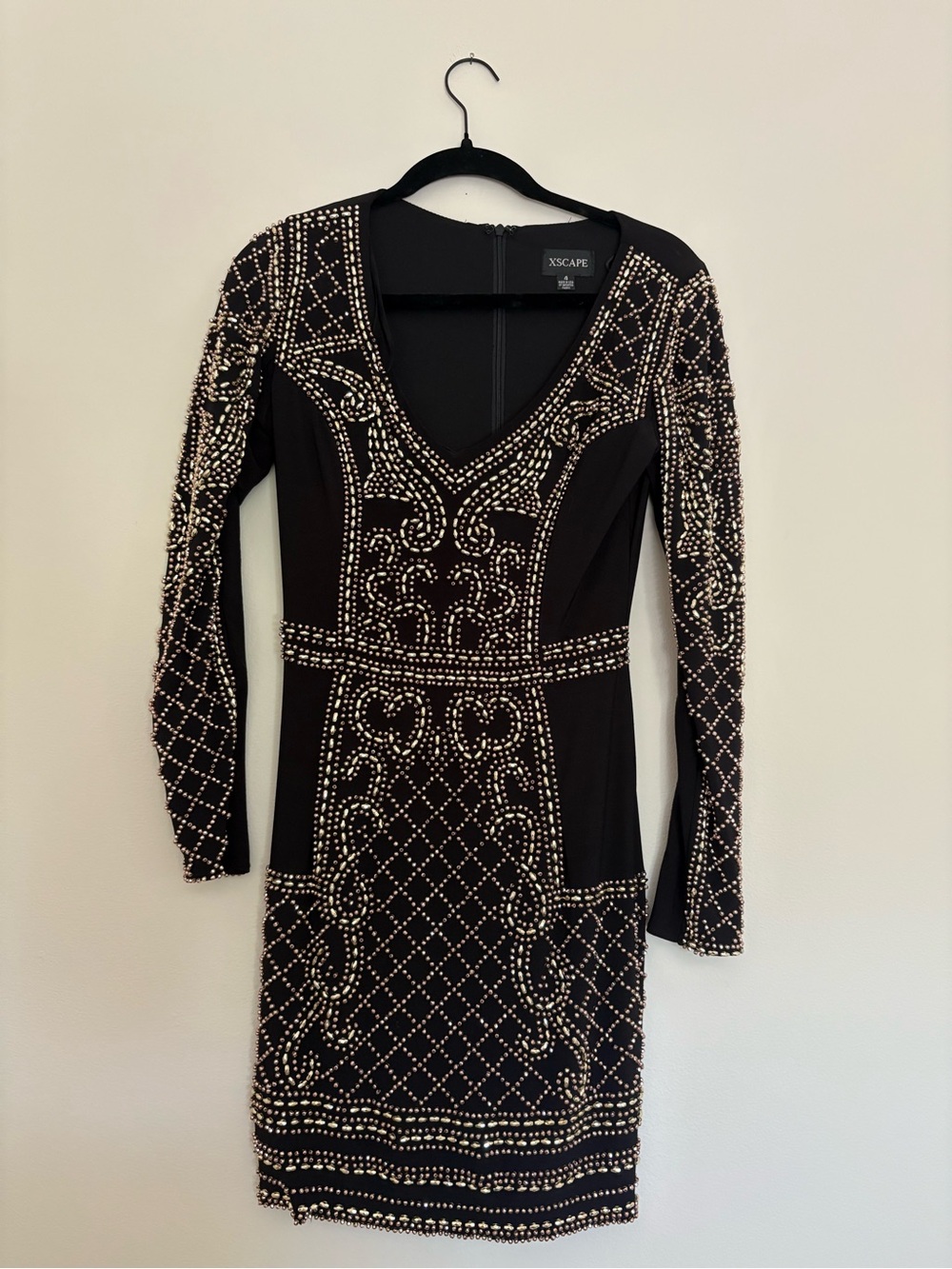 Xscape Black Mini Dress with Gold Bead Embellishment